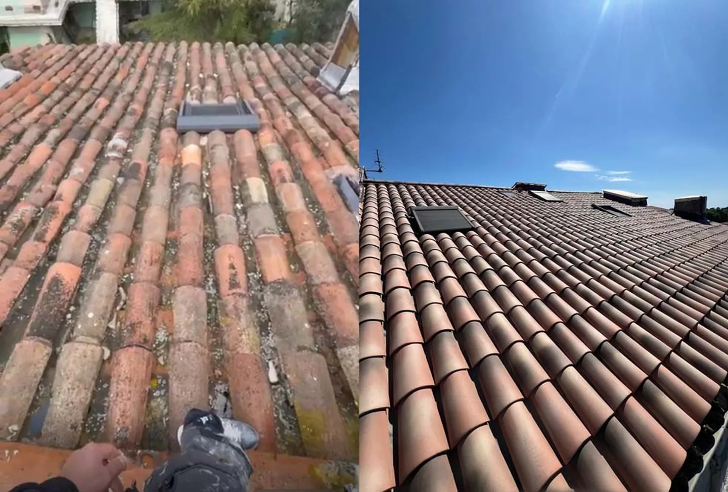 Toiture en tuiles anciennes avec un avant / après à Marseille — Maçon — par Renov Maison