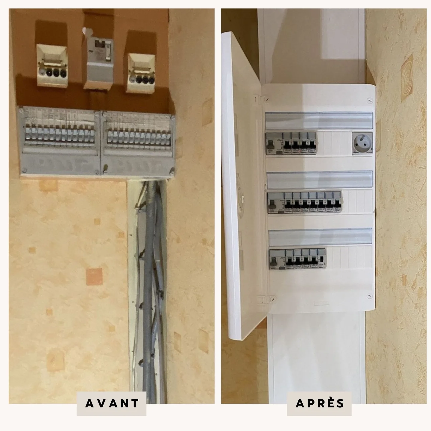 Images avant et après de la rénovation d'un tableau électrique à Caen — Électricien — par Électricien à Caen (14000) - Le Breton bâtiment