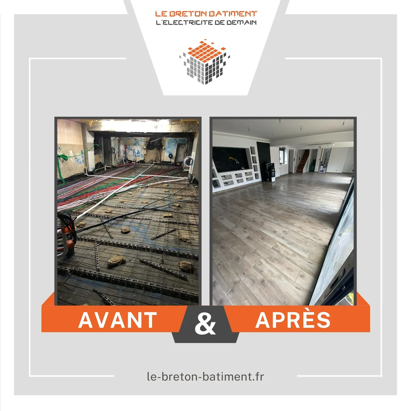Images avant et après une rénovation complète d'un espace intérieur à Caen — Électricien — par Électricien à Caen (14000) - Le Breton bâtiment