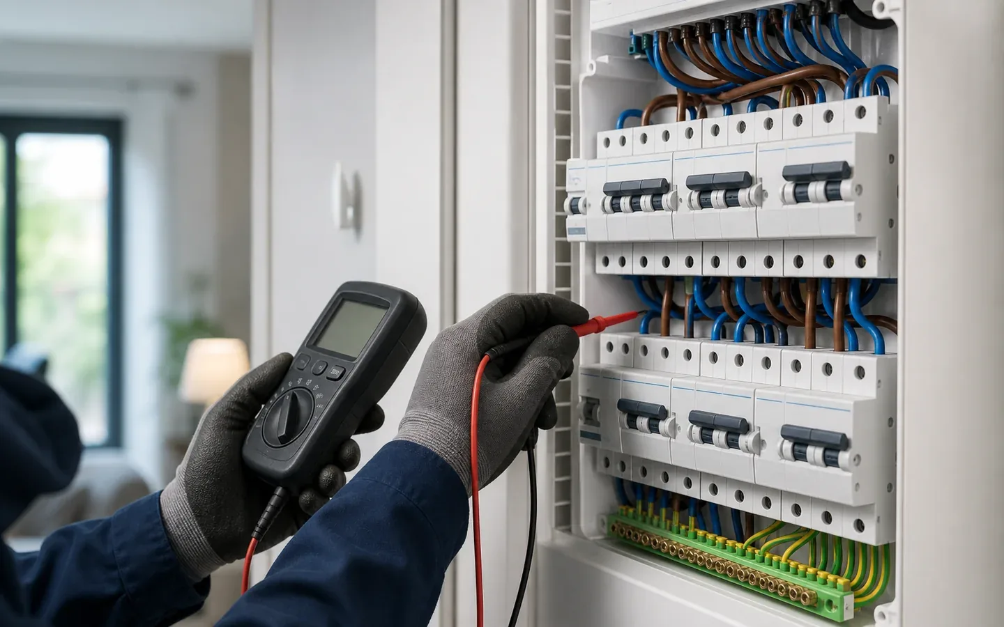 Contrôle électrique dans un tableau ouvert — Électricien — par ED Smart Home — à Nice–Cannes–Antibes