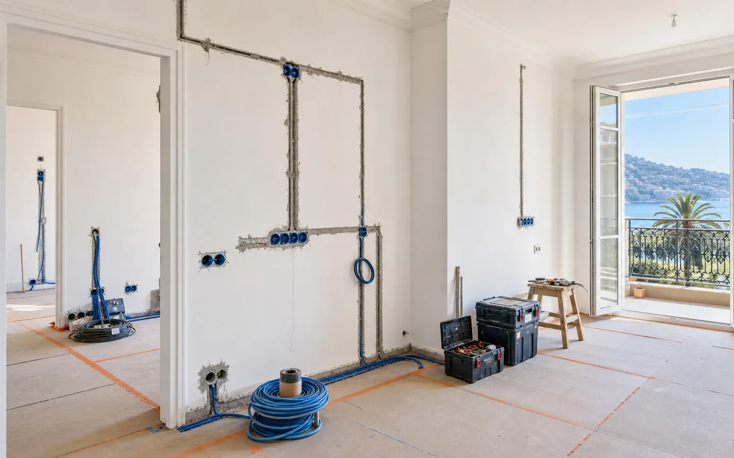 Réseaux électriques encastrés en cours de pose — Électricien — par ED Smart Home — à Nice–Cannes–Antibes